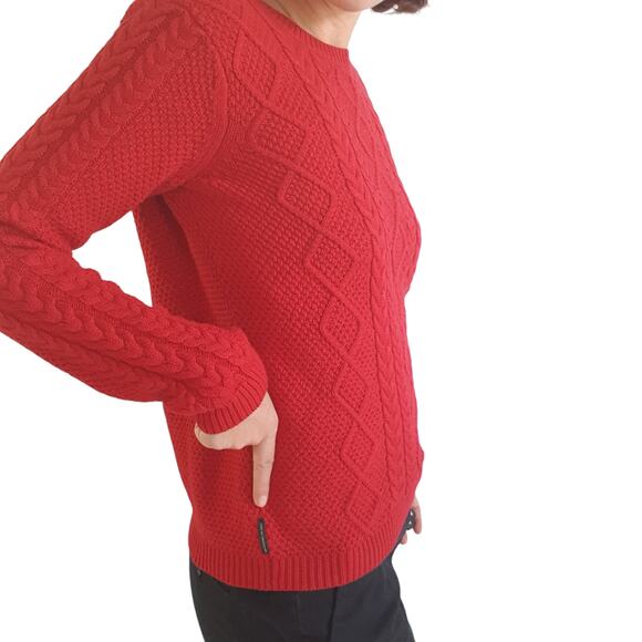 NWT Les Coyotes de Paris Red Sweater Size XS Cable Knit Cotton Crew Neck - Picture 11 of 16